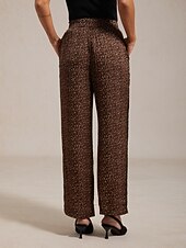 billige damebukser-viskosesilke elastisk midje rynkete leopardprint rette bukser på ferie