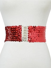 Χαμηλού Κόστους Γυναικεία ζώνη-Γυναικεία χριστουγεννιάτικη ζώνη με γκλίτερ και ελαστικές πούλιες, ελαστική και άνετη, διαθέσιμη σε πολλά χρώματα – τέλειο αξεσουάρ για τις γιορτές