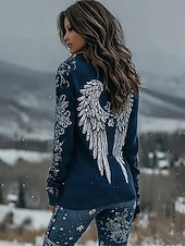 halpa Boho t-paita-Naisten T-paita Painettu Kuvitettu Geometrinen Kasvit Vintage Tyylikäs Vapaa-aika Pitkähihainen Tiukka pyöreä kaula-aukko Tavalliset topit Päivittäin Viikonloppu Sininen Punastuvan vaaleanpunainen