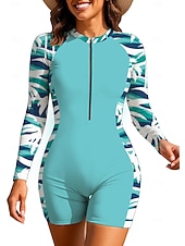 Χαμηλού Κόστους Rash Guards One Pieces-Γυναικεία Προστατευτικά Ολόσωμη φόρμα για σέρφινγκ Μαγιό Γεωμετρικό Τροπικό Αποκλεισμός χρωμάτων Κουμπώσου με ενσωματωμένο σουτιέν Αφαιρούμενη επένδυση Προστασία από τον ήλιο UV UPF50