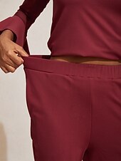  pantaloni da donna in tessuto elasticizzato, pannelli trasparenti in chiffon, gamba svasata, elastico in vita, eleganti, comodi, per tutti i giorni, da lavoro, autunno