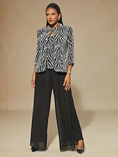  女性用 ドレッシーなトップス ツインセット スパンコール ラインストーン 動物 レオパード エレガント パーティー レディース 七分袖 スタンドカラー レギュラートップス パーティー パーティーイブニングウェア パーティー衣装 Sliver 春 秋 冬