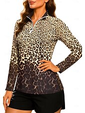 tanie Koszula damska-Damskie Zwierzę Panterka Gradient Topy Koszula Koszulka sportowa Koszulka polo Długi rękaw Nadruk Quarter Zip Pullover UPF50+ Odporny na UV Ochrona UV Elastyczny Oddychający Pilates Siatkówka