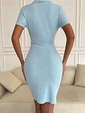 abordables Robe Simple-Femmes Mini Robe Robe Chemise Robe fourreau Robe froncée Moderne Quotidien Soirée Sortir Coupe régulière Uni Manche Courte Col de chemise Bleu Été Printemps