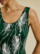  Naisten Pusero Mekkoiset topit Ilta Topit Paljetti Sulka Tyylikäs 3/4 hiha Pystykaulus Tavalliset topit Iltajuhlat Juhla-iltavaatteet Smaragdin vihreä Kevät Syksy Talvi