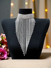 levne Dámský náhrdelník-Dámský zlatý náhrdelník s kamínky a třásněmi - luxusní šperk na koktejlové večírky, večerní akce a formální příležitosti