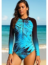 baratos Rash Guards de Uma Peça-Mulheres Segunda-pele para Mergulho Roupa de banho Roupas de Banho Esportivas Floral Tropical Zip Up UPF50+ Secagem Rápida Leve Manga Longa Camisa de Natação Surfe Praia Esportes Aquáticos Verão