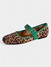 voordelige Platte damesschoenen-Mary Jane-flats met luipaardprint voor dames met fluwelen gespband – vintage stijl, perfect voor Kerstmis, feestdagen en dagelijks gebruik