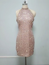 billiga Paljettklänningar-Dam Mini klänning Klänning med paljetter Festklänning Cocktail klänning Sheath Dress Mode Modern Kvällsfest Fest Speciellt Tillfälle Normal Slät Ärmlös Halterneck Svart Vit Rodnande Rosa Vår Höst