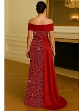 abordables Ball Gown Evening Dresses-A-Line Floor Length Beaded Eembroidered Formal Dresses Mother of the Bride Dress Evening Gown Ball Gown with Overskirt Elegant High Split Sleeveless Off Shoulder Wedding Formal Satin Lace with Ruched