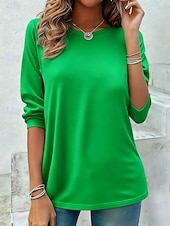 cheap Plain tee-Women's T Shirt Plain Vintage Stylish Classic Long Sleeve Crew Neck Regular Tops Daily Print Blue Black White Yellow Pink Spring Fall Winter