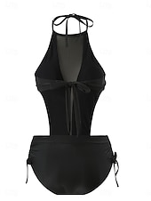 preiswerte Einteilige Badeanzüge-Woman's Einteiliger Badeanzug Sexy Cutout Monokini Hohe Taille Bauchkontrolle Hohe Taille Slim Rückenfrei Urlaub Strandbekleidung Einfarbiger Halter Ausschnitt Ärmlos Badeanzüge