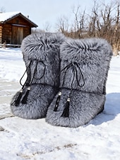 economico Stivali di neve e inverno-stivali invernali da donna in pelliccia sintetica: eleganti dettagli con nappe, stivali da neve caldi e comodi, perfetti per il freddo, per l'abbigliamento casual e per l'outdoor