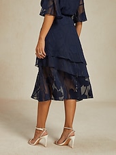 Χαμηλού Κόστους Φούστες σιφόν-Γυναικεία Κομψό Καθημερινό Μίντι Μεσαία Μέση Φούστες Φλοράλ Δαντέλα Με Βολάν Ακανόνιστος γιακάς Μικροελαστικό Ημερομηνία Καθημερινά Βαθυγάλαζο Άνοιξη, Φθινόπωρο, Χειμώνας, Καλοκαίρι