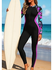 billiga One Pieces Rash Guards-Dam Rash-guards Helkroppsutslagskydd Surfdräkt i ett stycke Blommig Tropisk Färgblockerande Dragkedja med inbyggd BH Dragkedja fram UV Solskydd Fullständig Täckning UPF50+ Långärmad Heltäckande