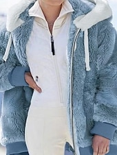 cheap Fleece-Lined Jackets-Women's Fleece Jacket Casual Jacket Hoodie Jacket Comfortable Breathable Zipper Pocket Casual Solid Color Vacation Street Casual Daily Wear Zipper Regular Hooded Regular Fit Long Sleeve Outerwear