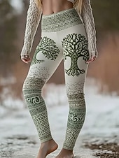  Per donna Vichingo Leggings Leggings comodi Vacanza Vintage Stile Etnico Lunghezza intera Vita Alta Grafico Albero Stampa Confortevole Elasticizzato Casuale Quotidiano Vacanza Verde Primavera Autunno