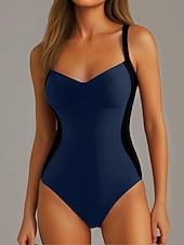 Недорогие Монокини-Купальник для женщин цельный с эффектом похудения цветной монокини плавки контролем живота высокой талией стройный без спинки элегантный для отдыха цветной блок V-образный вырез без рукавов