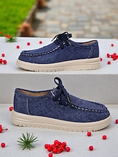 abordables Femmes-Chaussures rouges décontractées à lacets pour femmes - mocassins plats souples et antidérapants, chaussures confortables au quotidien pour Noël, le shopping et les voyages