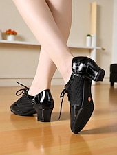 baratos Ténis de Dança-Sapatos de dança de salão femininos prateados com cadarço - sapatos confortáveis de salto baixo para prática de dança latina, salsa, tango e apresentações de palco.