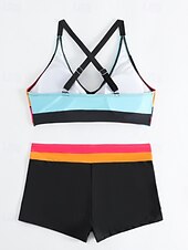 cheap Tankinis-Women's Swimwear 2 Piece Shorts Swimsuit Backless Vacation Beach Wear Geometic V Neck Sleeveless Bathing Suits