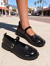 economico Ballerine da donna-ballerine Mary Jane da donna in vernice bianca e nera - scarpe eleganti con punta tonda e cinturino con fibbia, comode per tutti i giorni, l&#039;ufficio e lo street style