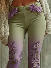 abordables -Mujer Polainas Leggings cómodos Vacaciones Vintage Estilo Étnico Longitud total Alta cintura Floral Estampado Cómodo Elástico Casual Diario Vacaciones Verde Trébol Primavera Otoño Ajustado
