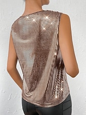 economico Serbatoio Semplice-Per donna Canotta a canotta Paillettes Tinta unica Festa Elegante Senza Maniche Scollo a V Top Regolari Ferie Uscire Argento Oro Estate Primavera Autunno