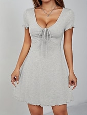 Χαμηλού Κόστους μίνι μαύρο φόρεμα-Γυναικεία Μίνι φόρεμα Καθημερινό φόρεμα Μοντέρνα Καθημερινά Διακοπές Εξόδου Κανονικό Σκέτο Κοντομάνικο Λαιμόκοψη V Μαύρο Βαθυγάλαζο Σκούρο πράσινο Ανοικτό Βυσσινί Καλοκαίρι Άνοιξη