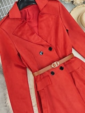 tanie Kurtki zimowe-Damskie Płaszcz zimowy Płaszcz Zatrzymujący ciepło Wygodny Kieszeń Guziki Codzienny Równina Urlop Wyjściowe Weekend Długie Klapy wcięte Regularny Długi rękaw Odzież wierzchnia Czerwony Jesień Zima