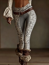 billiga Vikingtryck-Dam Damasker Semester Vintage Etnisk Stil Ankellång Hög midja Grafisk Geometrisk Mjuk Bekväm Elastisk Dagligen Hem Utomhus Svart Blå Purpur Kaffe Vår Höst Vinter Smal passform