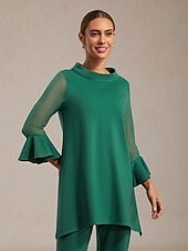  Dámská vánoční halenka zelená šifonová strečová pletenina patchwork 3/4 rukáv výstřih bateau jaro podzim