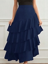 economico Gonne Formali-Per donna Elegante Moda Maxi Vita media Gonne Semplice Arricciato Inelastico Quotidiano Streetwear Vinaccia blu navy Nero Verde Estate