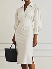 tanie czarna sukienka midi-Damskie Długa sukienka sukienka maxi Czarna sukienka Sukienka ołówkowa Elegancja Moda Nowoczesny Codzienny Biuro Święto Regularny Równina Długi rękaw W serek Czarny Rumiany róż Jasnoszary Beżowy