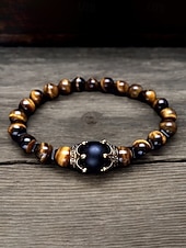 economico Gioielli da uomo-Bracciale da uomo in pietra naturale – design regolabile con perline e dettaglio a corona, disponibile in più colori, perfetto per l'abbigliamento casual e per le occasioni speciali