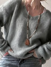 levne Pevné barvy-Dámské Svetr Rolák Elegantní Módní Roztomilý Pevná barva Do V Pletený Dlouhý rukáv Běžné topy Plést Venkovní Domů Denní Vodní modrá Světlá růžová Podzim Zima