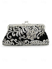 abordables Pochettes et sacs à main de soirée-Pochette à sequins pour femme – en polyester, multicolore, ornée de motifs floraux métallisés, avec bandoulière chaîne, idéale pour les mariages, les fêtes et les soirées.