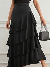 economico Gonne Formali-Per donna Elegante Moda Maxi Vita media Gonne Semplice Arricciato Inelastico Quotidiano Streetwear Vinaccia blu navy Nero Verde Estate