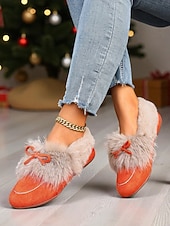 preiswerte Ballerinas für Damen-Damen Loafer Klassische Loafer Weiche Schuhe Komfortschuhe Weihnachten Täglich Schleife Flacher Absatz Runde Zehe Lässig Komfort Kunstpelz Kunstwildleder Loafer Rot orange Mandelfarben Schwarz