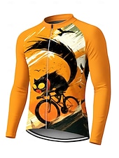 baratos Camisolas masculinas-Homens Camisa para Ciclismo Jersey em declive Gato Personagem Cor de contraste Manga Longa Moto Camiseta Camisa / Roupas Para Esporte Roupas de Compressão com 3 bolsos traseiros Ciclismo de Montanha