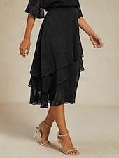  Γυναικεία Κομψό Καθημερινό Μίντι Μεσαία Μέση Φούστες Άνθινο Δαντέλα Με Βολάν Ακανόνιστος γιακάς Μικροελαστικό Ημερομηνία Καθημερινά Μαύρο Καλοκαίρι