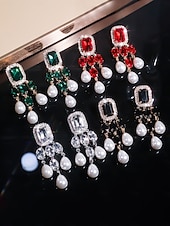 Недорогие Свадьба ACC-женские серьги-подвески из кристаллов и жемчуга — гламурные эффектные серьги-подвески со стразами для вечеринок, свадеб или вечерних мероприятий