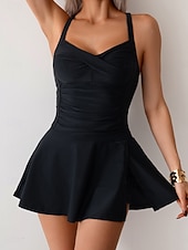 billiga Badessor-Kvinna Tankini 2-delad baddräkt Rynkad med Kjol Briefs Slim Baklöst Elegant Semester Enfärgad V-hals Ärmlös Baddräkter