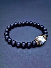 economico Gioielli da uomo-Bracciale da uomo in pietra naturale – design regolabile con perline e dettaglio a corona, disponibile in più colori, perfetto per l'abbigliamento casual e per le occasioni speciali