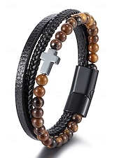 Недорогие Мужские украшения-мужской браслет с магнитной застежкой — дизайн из натурального камня и искусственной кожи, стильный и прочный, идеально подходит для повседневной носки.