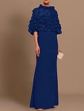 Недорогие Платья в обтяжку для вечера-Футляр В пол Выпускные платья Вечернее платье С пышной юбкой Торжественное платье Элегантный стиль Рукав до локтя Круглый вырез Свадебный гость Торжественное мероприятие Осенний свадебный прием