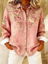 economico Bluse Floreali-Per donna Camicia Bottoni Stampato Floreale Grafico Bohemien Elegante Casual Manica Lunga Colletto a Camicia Top Regolari Quotidiano Rosa Primavera Autunno