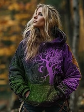  Női Pulóver Hoodie pulóver Állat Törzsi Punk Szüret Utcai sikk Hosszú ujj Kapucni Normál felsők Hétköznapi Utca Sport Rubin Bíbor Barna Lóhere Tavasz Ősz Tél