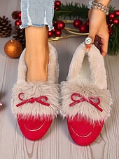 preiswerte Ballerinas für Damen-Damen Loafer Klassische Loafer Weiche Schuhe Komfortschuhe Weihnachten Täglich Schleife Flacher Absatz Runde Zehe Lässig Komfort Kunstpelz Kunstwildleder Loafer Rot orange Mandelfarben Schwarz