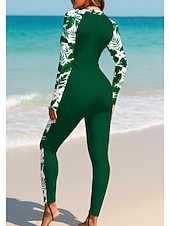 abordables Rash Guards Une Pièce-Femmes Moyen Maillot Anti UV Rashguard intégral Combinaison de surf une pièce Floral Tropical Zip Up avec soutien-gorge intégré ​fermeture éclair sur le devant Protection Solaire UV Couvrant UPF50+